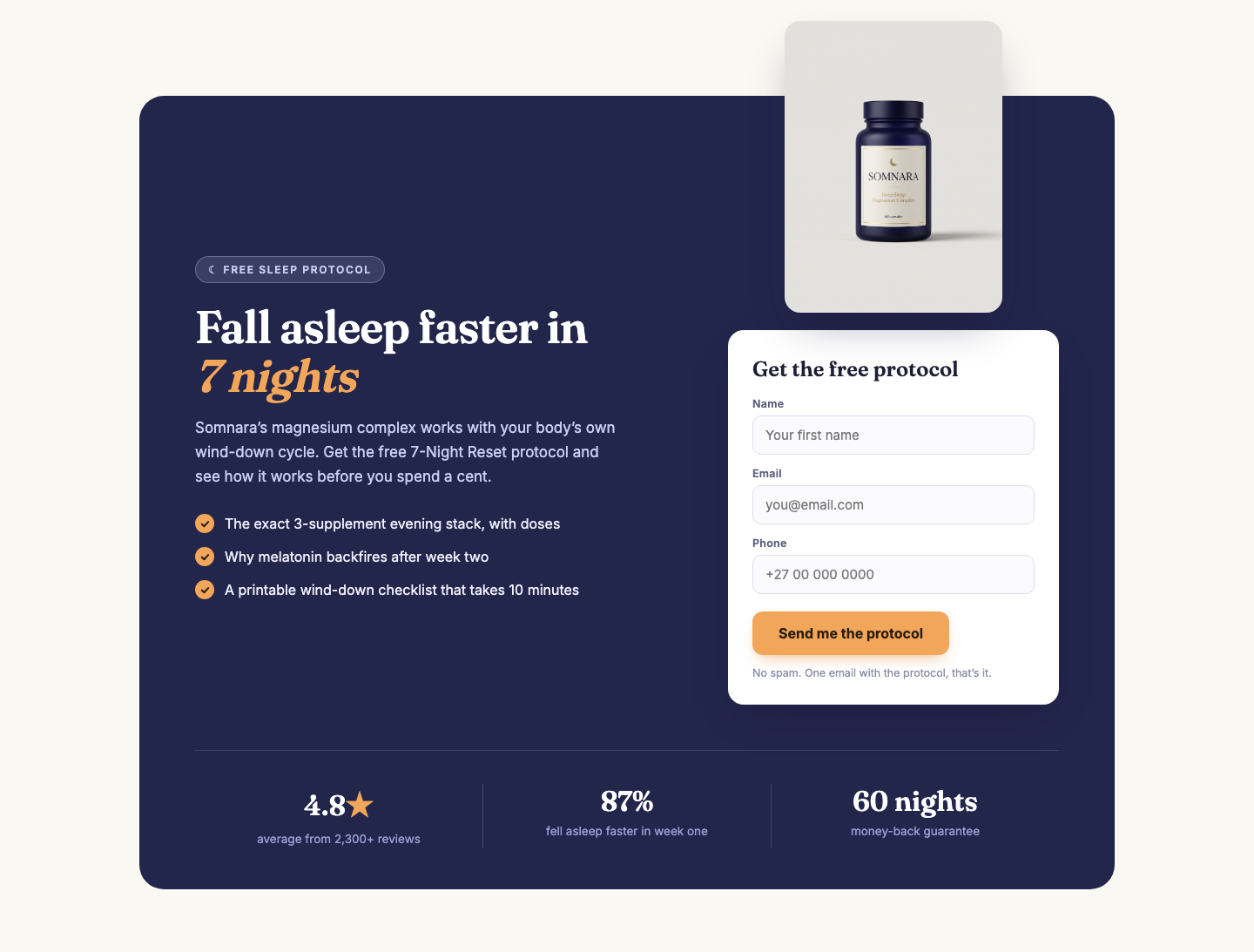 Somnara section, desktop mockup