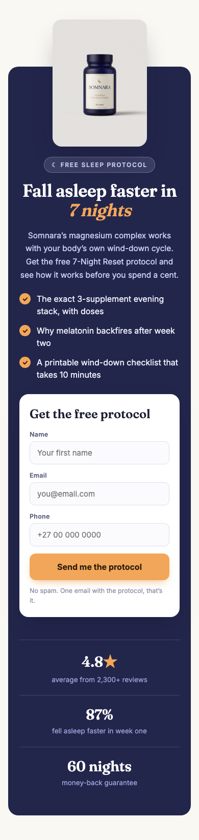 Somnara section, mobile mockup